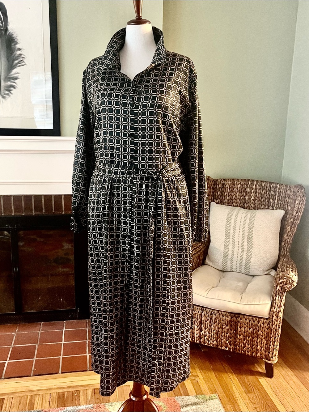 NWT Dark Emerald Geometric Maxi Shirt Dress - size 3X / 26